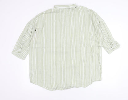 Nutmeg Women Green Striped Cotton Button-Up Shirt Size 18