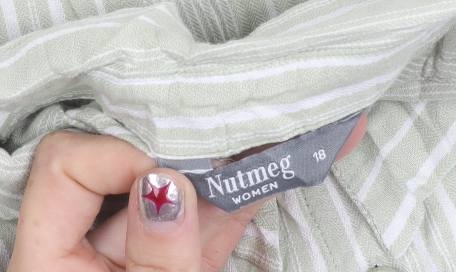 Nutmeg Women Green Striped Cotton Button-Up Shirt Size 18