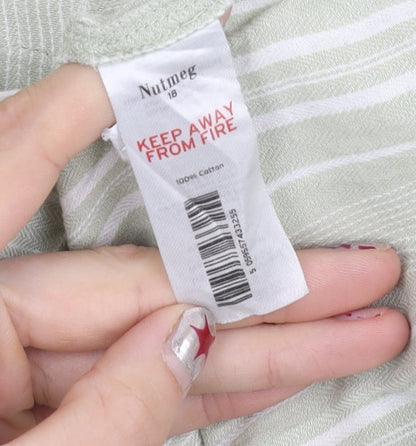 Nutmeg Women Green Striped Cotton Button-Up Shirt Size 18