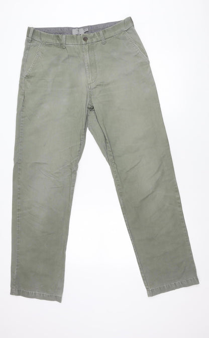 Marks and Spencer Men's Green 34W 33L Regular Fit Cotton Chino Trousers