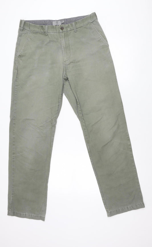 Marks and Spencer Men's Green 34W 33L Regular Fit Cotton Chino Trousers