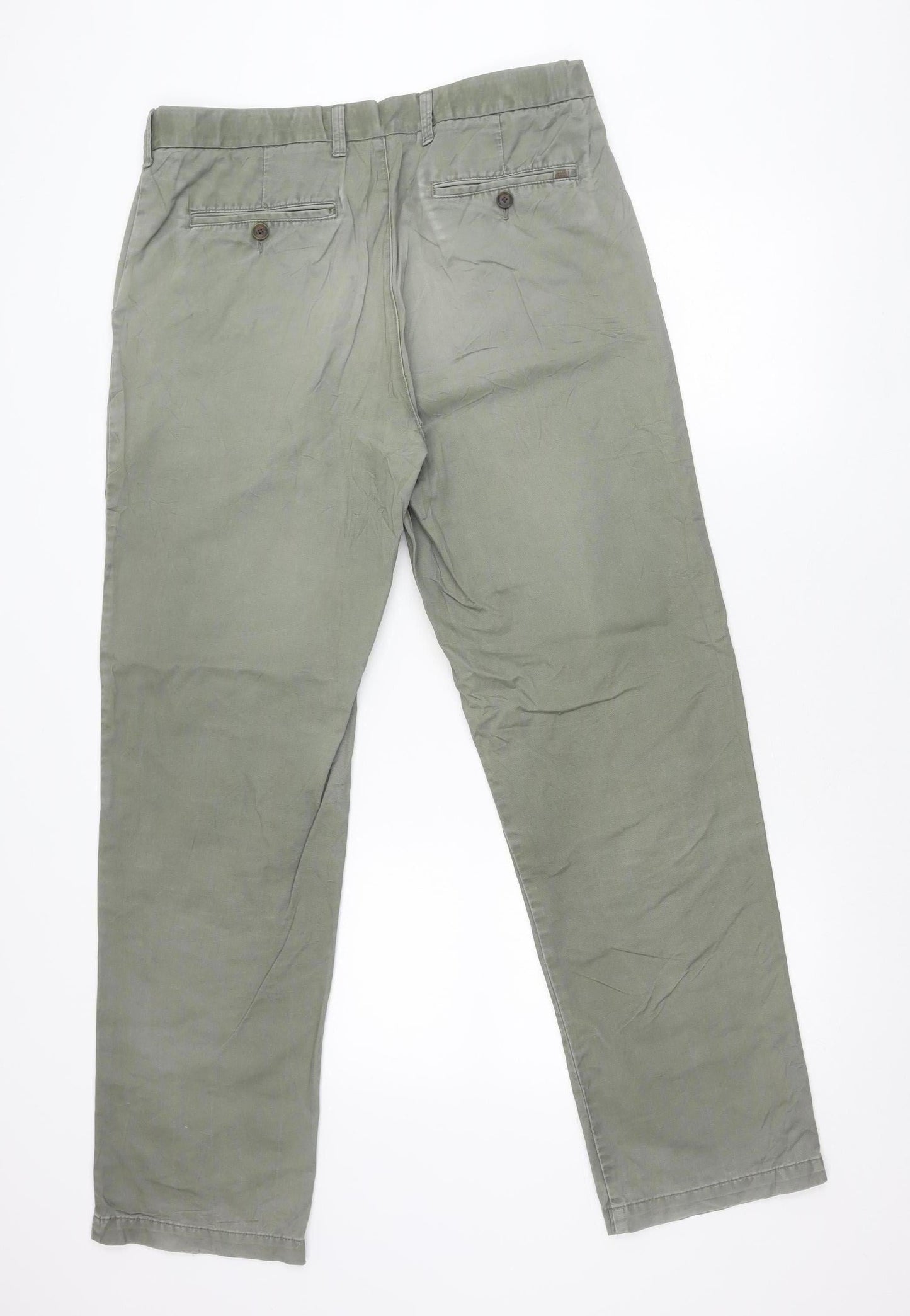 Marks and Spencer Men's Green 34W 33L Regular Fit Cotton Chino Trousers