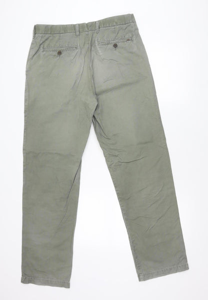 Marks and Spencer Men's Green 34W 33L Regular Fit Cotton Chino Trousers