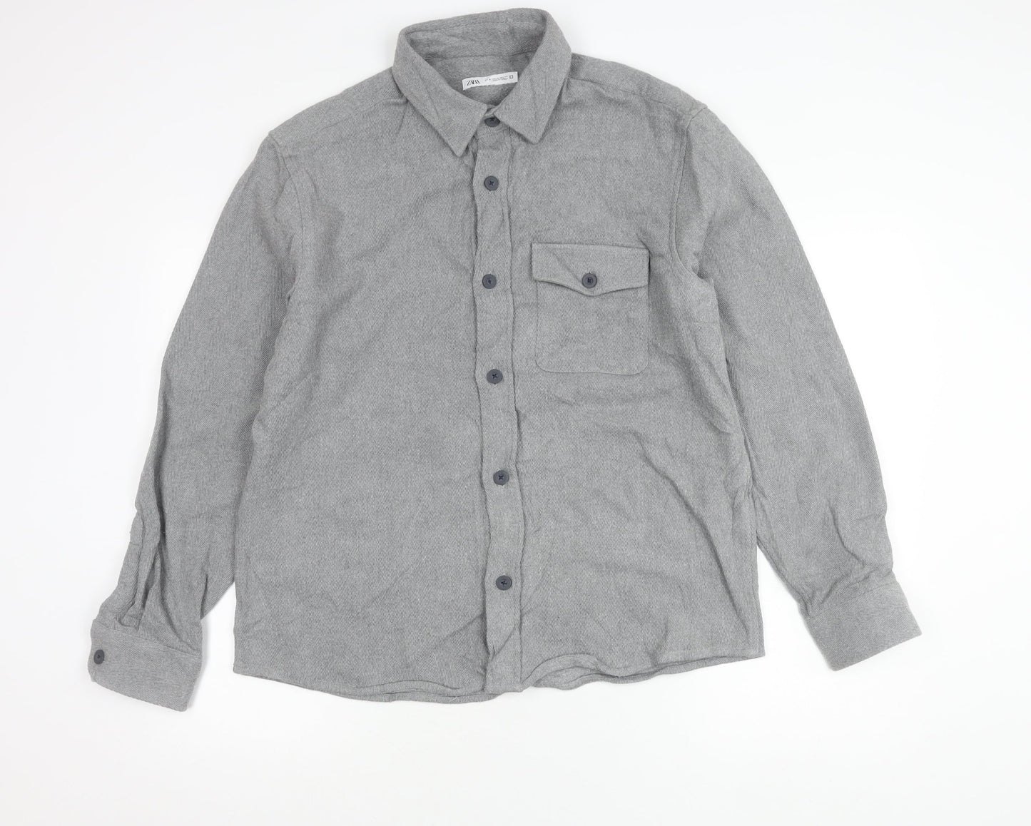 Zara Men’s Grey Cotton Flannel Shirt Jacket XL Casual Workwear
