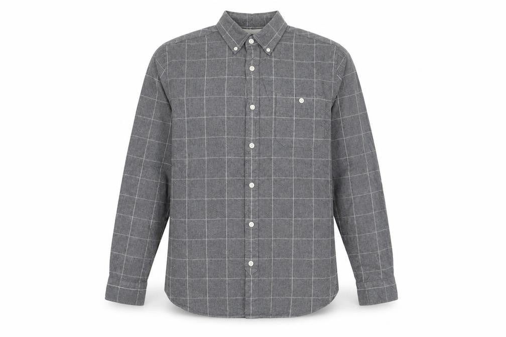 Front view of Hammond & Co Men’s Grey Check Button-Down Long Sleeve Cotton Shirt S
