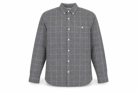 Front view of Hammond & Co Men’s Grey Check Button-Down Long Sleeve Cotton Shirt S