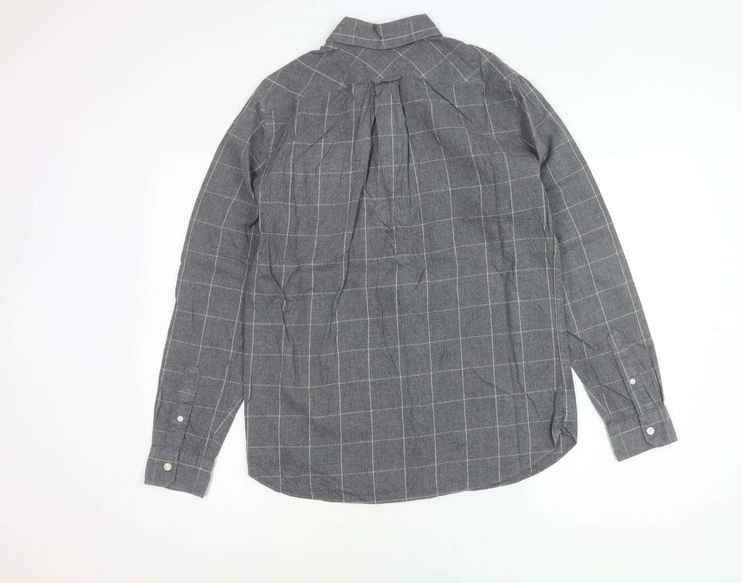 Hammond & Co Men’s Grey Check Button-Down Long Sleeve Cotton Shirt S
