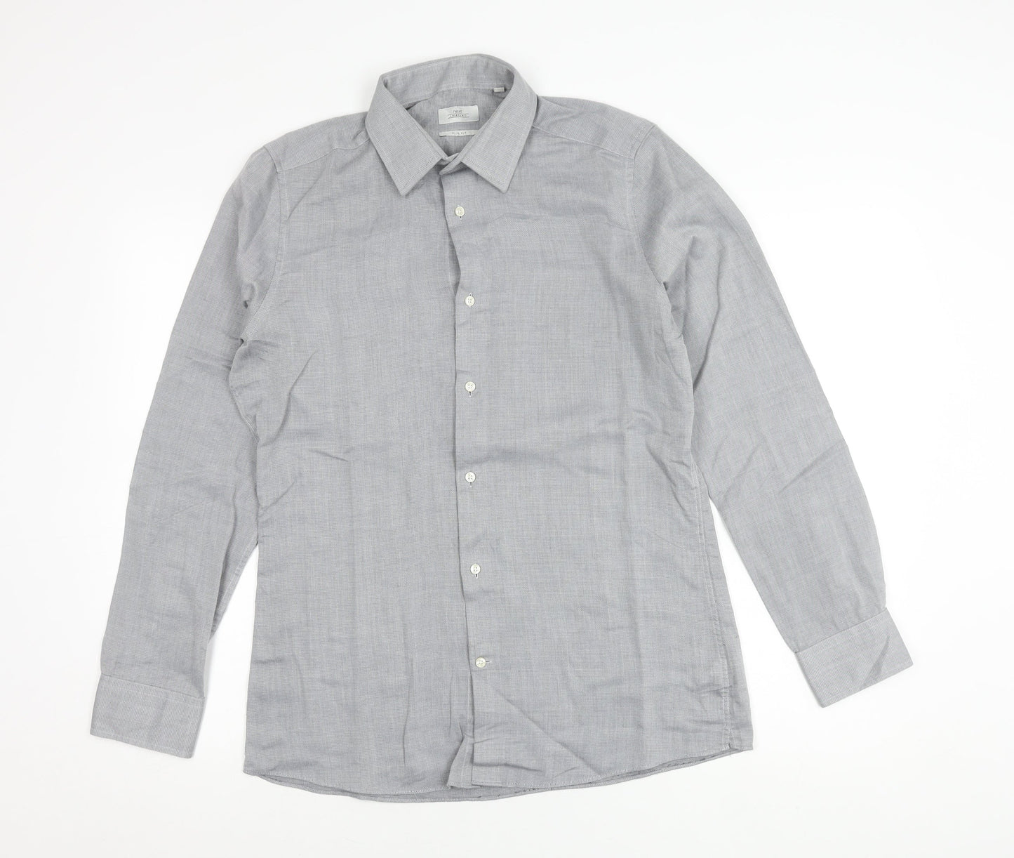 Next Men’s Grey Slim Fit Long Sleeve Button-Up Shirt 15.5in Collar