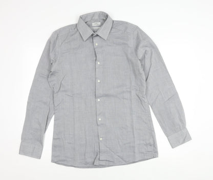 Next Men’s Grey Slim Fit Long Sleeve Button-Up Shirt 15.5in Collar