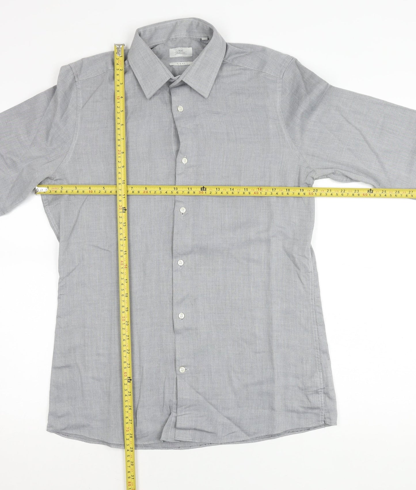 Next Men’s Grey Slim Fit Long Sleeve Button-Up Shirt 15.5in Collar