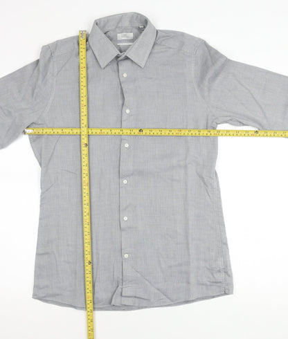 Next Men’s Grey Slim Fit Long Sleeve Button-Up Shirt 15.5in Collar