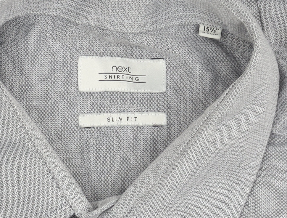 Next Men’s Grey Slim Fit Long Sleeve Button-Up Shirt 15.5in Collar