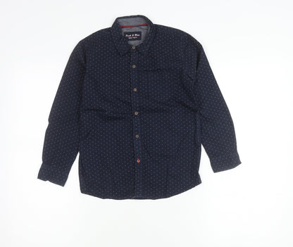 Pink & Blue Boys Navy Polka Dot Long Sleeve Cotton Button-Up Shirt 7-8 Years