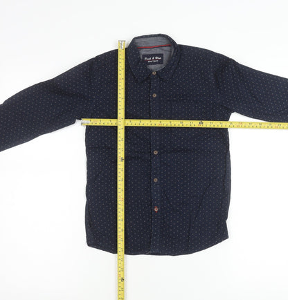 Pink & Blue Boys Navy Polka Dot Long Sleeve Cotton Button-Up Shirt 7-8 Years