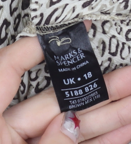 Marks and Spencer Women’s Brown Animal Print Button-Up Blouse UK 18