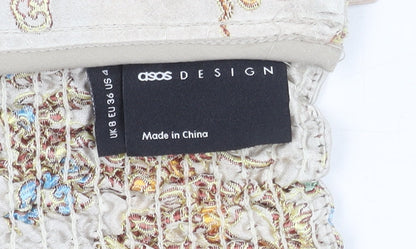 ASOS Design Women’s Beige Satin Floral Puff Sleeve Cropped Blouse UK 8