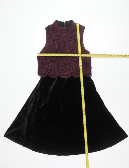 Next Women’s Black Purple Lace Fit & Flare Dress Size 6
