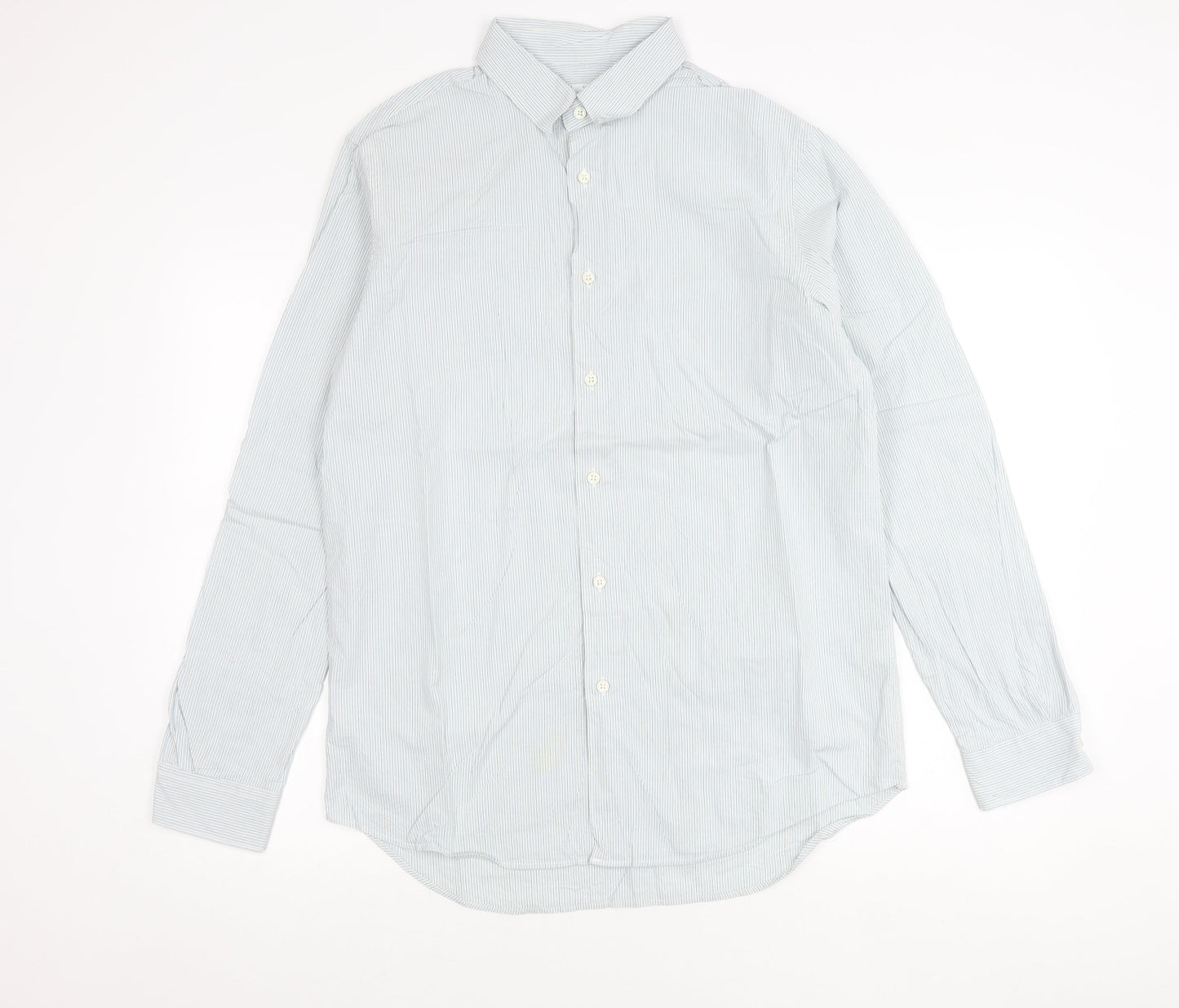 Zara Men Blue Striped Regular Fit Cotton Long Sleeve Shirt L 42