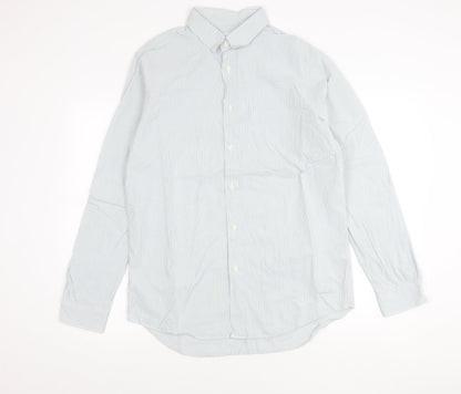 Zara Men Blue Striped Regular Fit Cotton Long Sleeve Shirt L 42