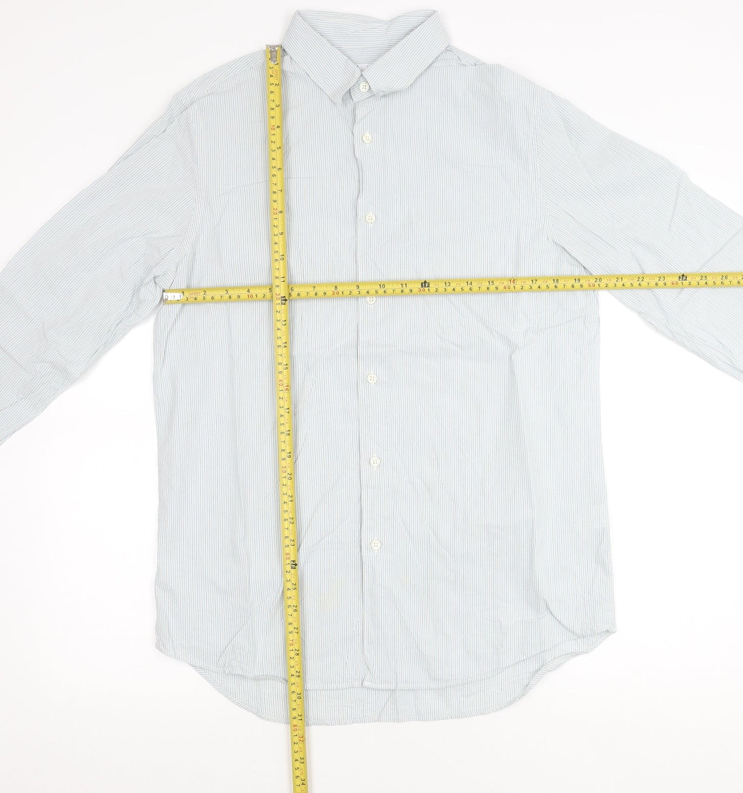 Zara Men Blue Striped Regular Fit Cotton Long Sleeve Shirt L 42