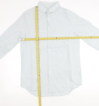 Zara Men Blue Striped Regular Fit Cotton Long Sleeve Shirt L 42