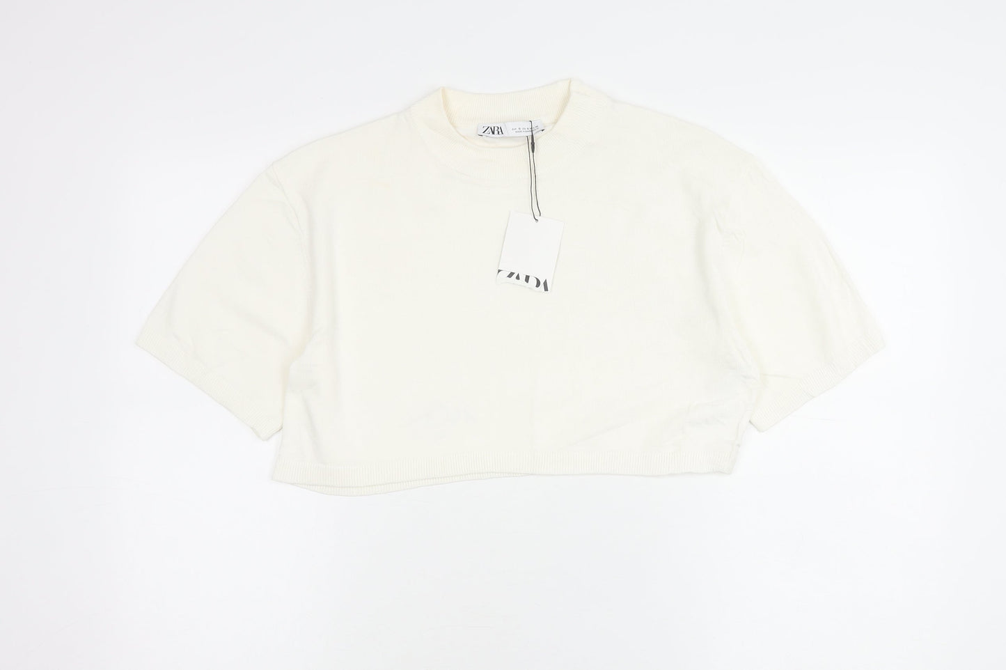 Womens UK Size S Zara Ivory Cropped T-Shirt