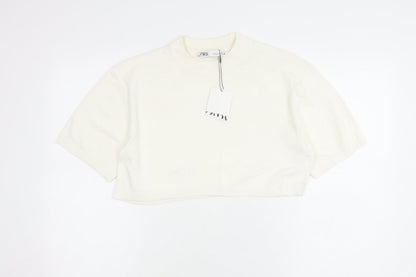 Womens UK Size S Zara Ivory Cropped T-Shirt
