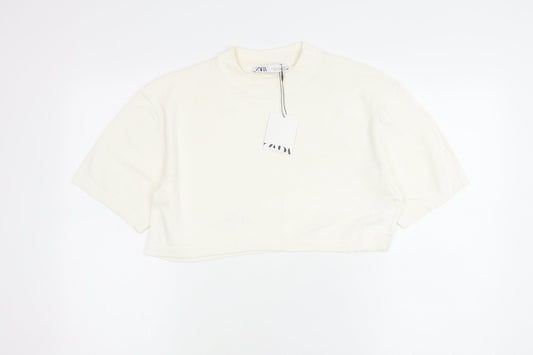 Womens UK Size S Zara Ivory Cropped T-Shirt
