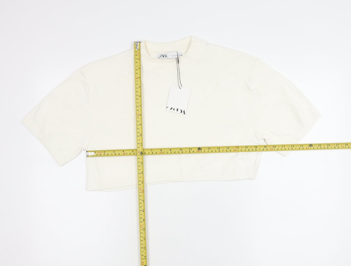 Womens UK Size S Zara Ivory Cropped T-Shirt