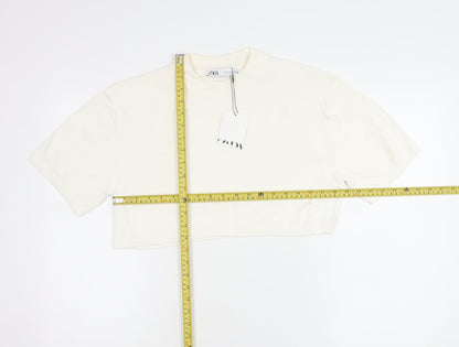 Womens UK Size S Zara Ivory Cropped T-Shirt