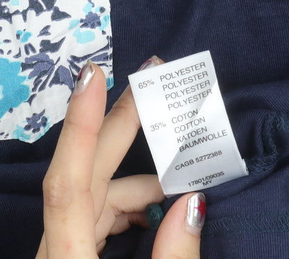 Damart Womens Plus Size 26/28 Blue Floral Collar 3/4 Sleeve Polo Shirt