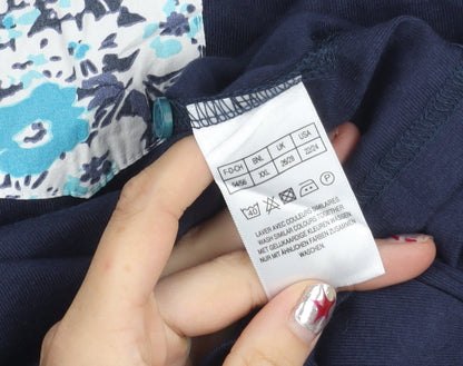 Damart Womens Plus Size 26/28 Blue Floral Collar 3/4 Sleeve Polo Shirt