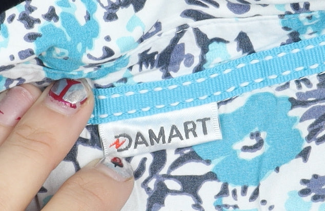 Damart Womens Plus Size 26/28 Blue Floral Collar 3/4 Sleeve Polo Shirt