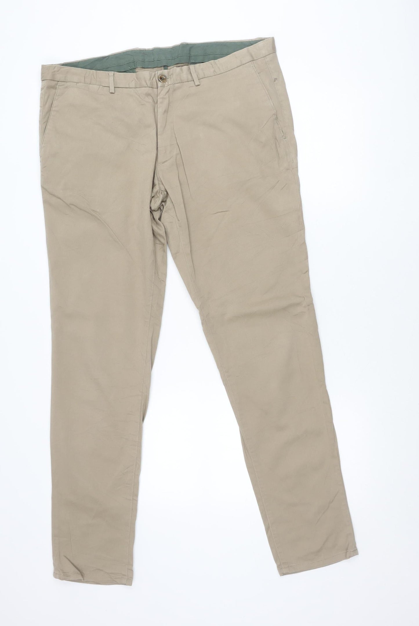 Massimo Dutti Men Beige Chino Trousers 32W 30L Extra Slim Fit