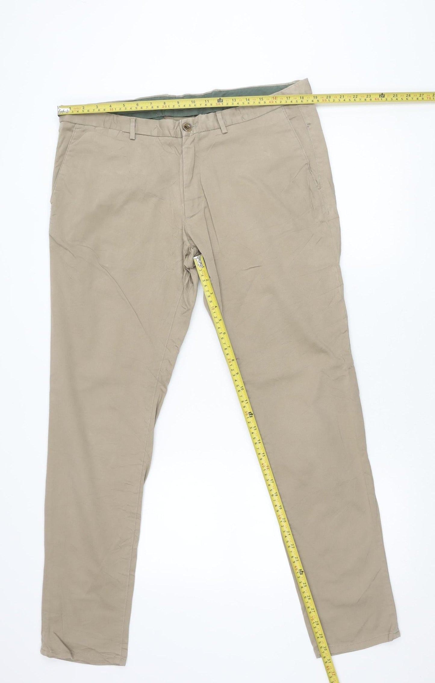 Massimo Dutti Men Beige Chino Trousers 32W 30L Extra Slim Fit