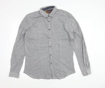 Zara Man Mens Grey Slim Fit Long Sleeve Polo Shirt Size L Cotton