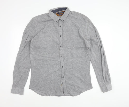 Zara Man Mens Grey Slim Fit Long Sleeve Polo Shirt Size L Cotton