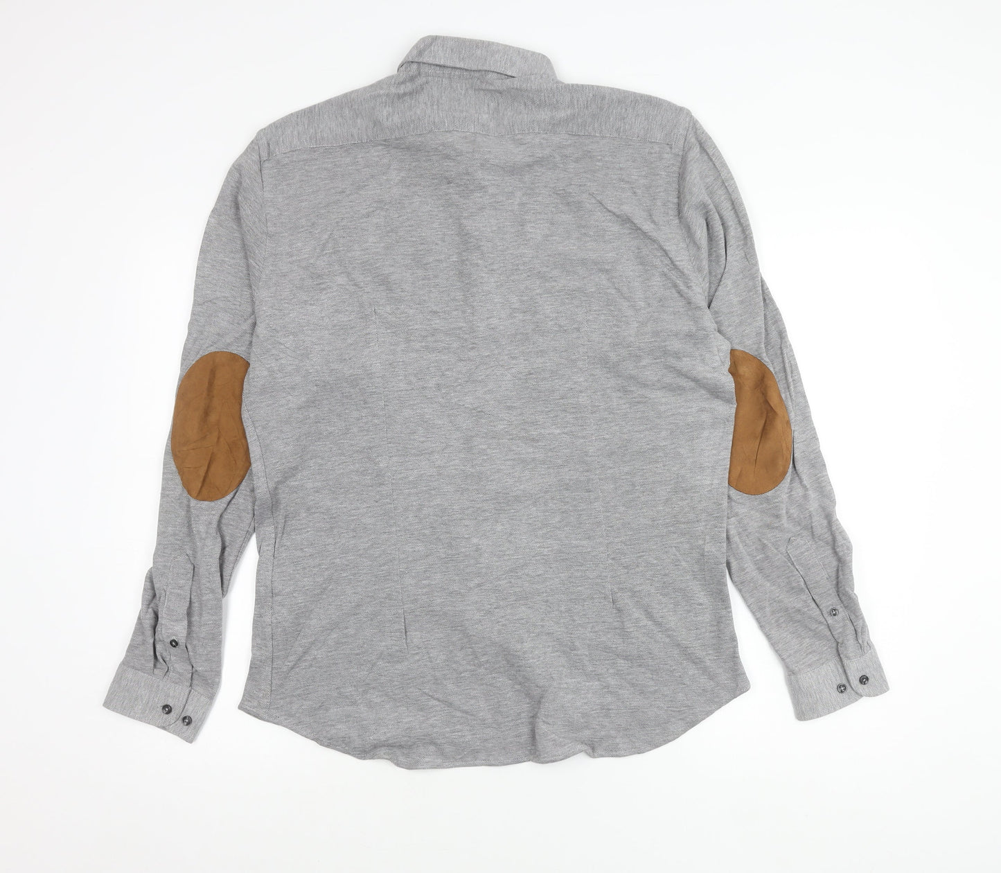 Zara Man Mens Grey Slim Fit Long Sleeve Polo Shirt Size L Cotton