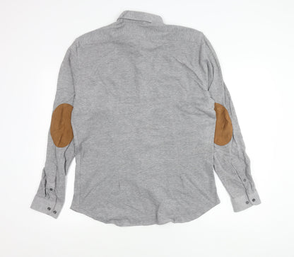 Zara Man Mens Grey Slim Fit Long Sleeve Polo Shirt Size L Cotton