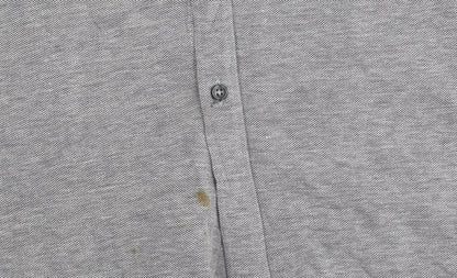 Zara Man Mens Grey Slim Fit Long Sleeve Polo Shirt Size L Cotton