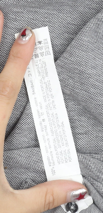 Zara Man Mens Grey Slim Fit Long Sleeve Polo Shirt Size L Cotton