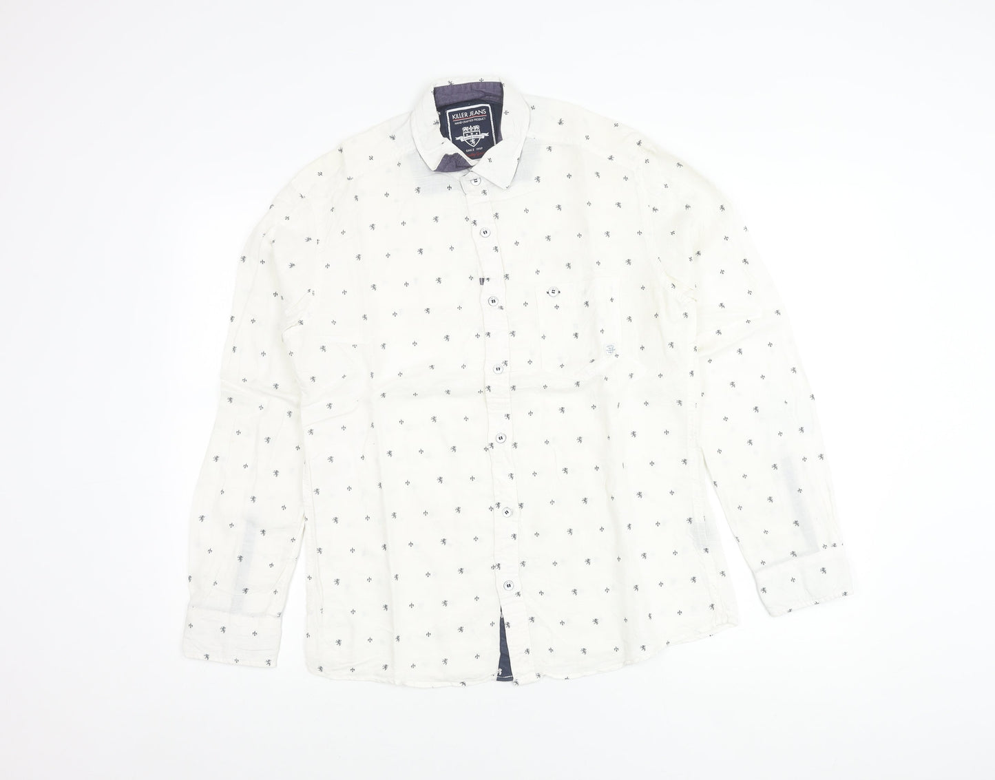 Killer Jeans Men’s White Cotton Long Sleeve Button-Up Shirt M