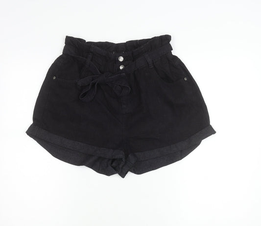 Cotton On Womens Black Paperbag Shorts Size 14 High Rise