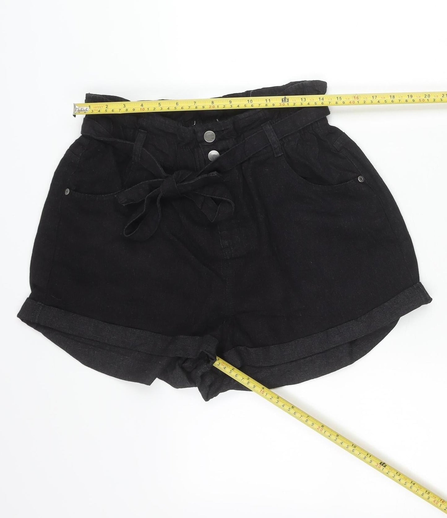 Cotton On Womens Black Paperbag Shorts Size 14 High Rise