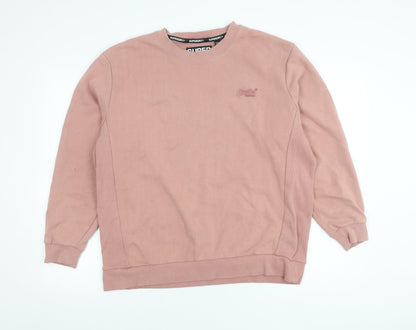 Superdry Men’s Pink Pullover Sweatshirt M Crew Neck Long Sleeve Logo