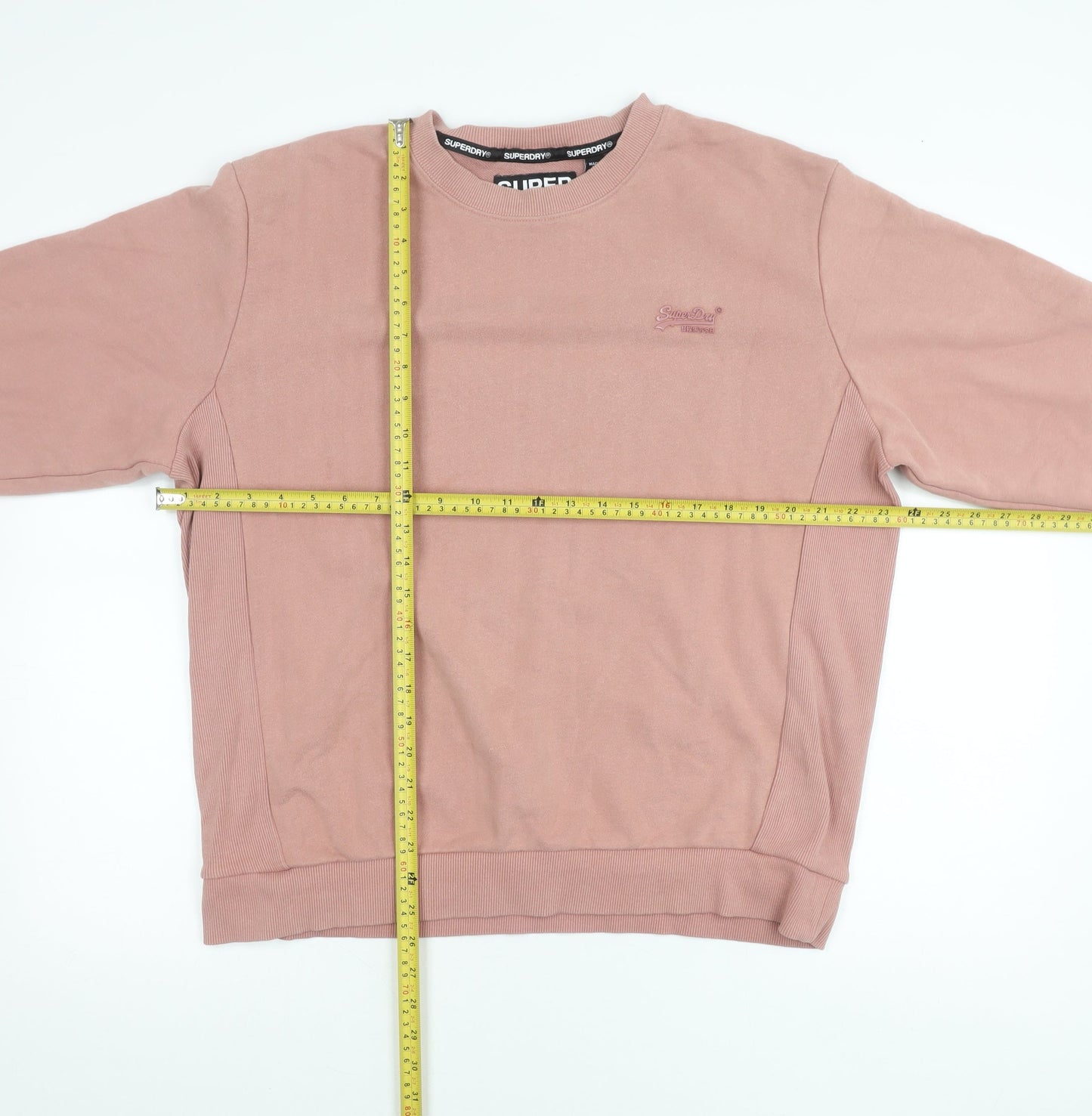 Superdry Men’s Pink Pullover Sweatshirt M Crew Neck Long Sleeve Logo