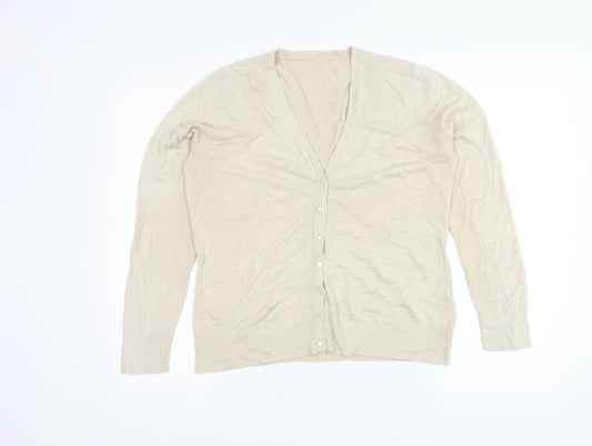BHS Women’s Beige Cardigan Size 14 V-Neck Long Sleeve Acrylic