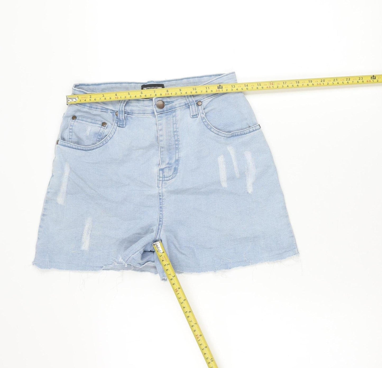 PrettyLittleThing Womens Blue Cut-Off Denim Shorts Size 10
