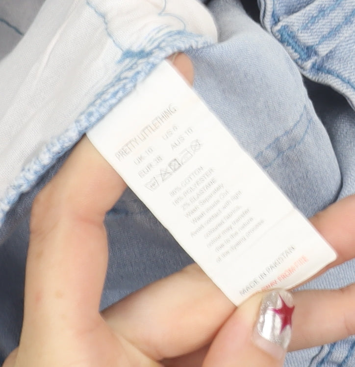 PrettyLittleThing Womens Blue Cut-Off Denim Shorts Size 10