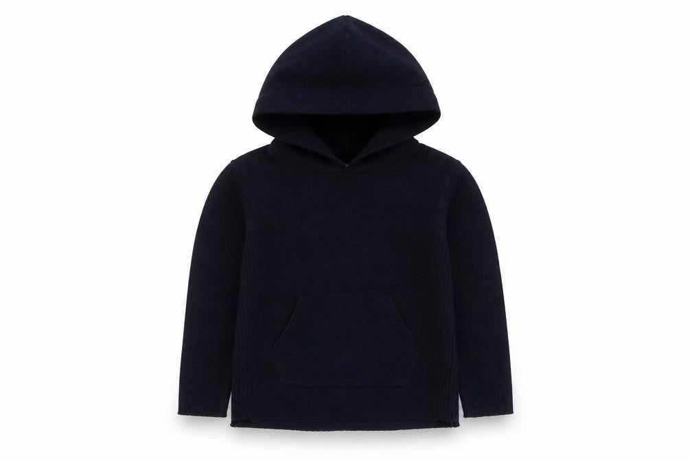 Front view of Zara girls’ blue knit pullover hoodie 3-4 years long sleeve